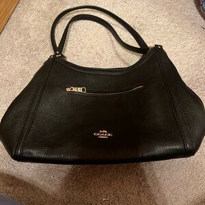 Coach Black Pebbled Leather Shoulder Bag with Gold Hardware